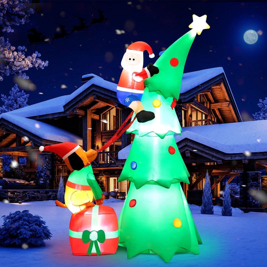 7.3FT Large Outdoor Inflatable Christmas Tree with Santa Claus, Snowman, Bear, and Gifts - Built-In LED Lights for Festive Yard, Garden, and Lawn Decoration