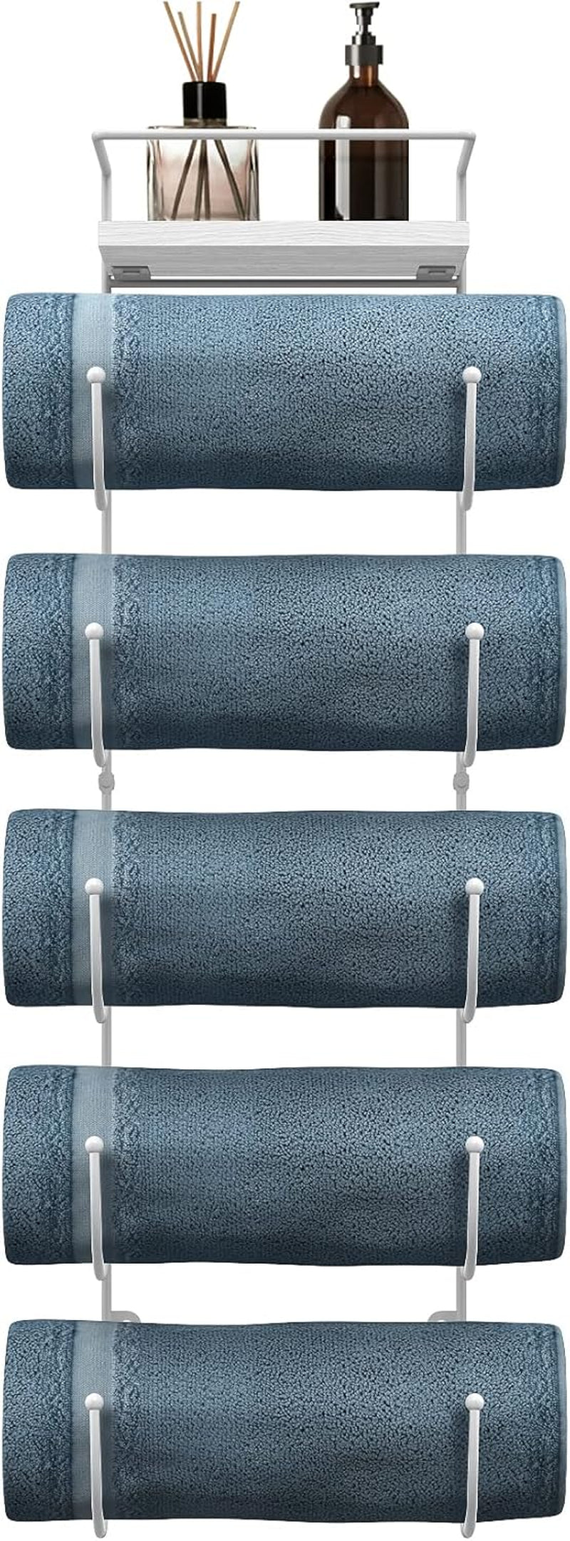 6-Compartment Wall-Mount Towel & Wine Rack – Silver Metal Organizer for Bathroom, Kitchen & More