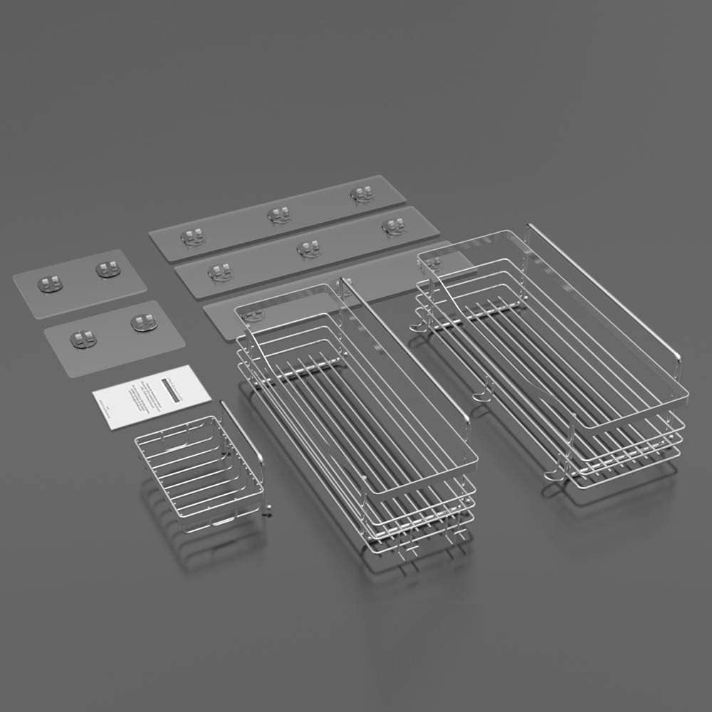 3-Pack Shower Caddy Set – Wall-Mounted Rustproof Stainless Steel Organizer with Soap Dish & 5 Hooks, No Drilling Needed