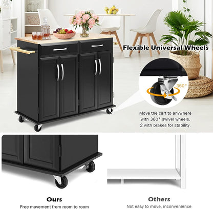 Kitchen Island Cart with Storage, Drawers, and Butcher Block Table