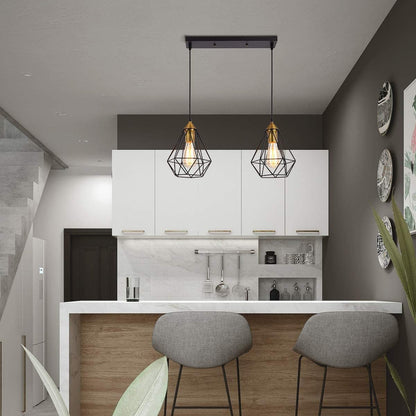 2-Light Black Metal Indoor Pendant Light Fixture for Kitchen Island, Bar, Dining Room, and Office