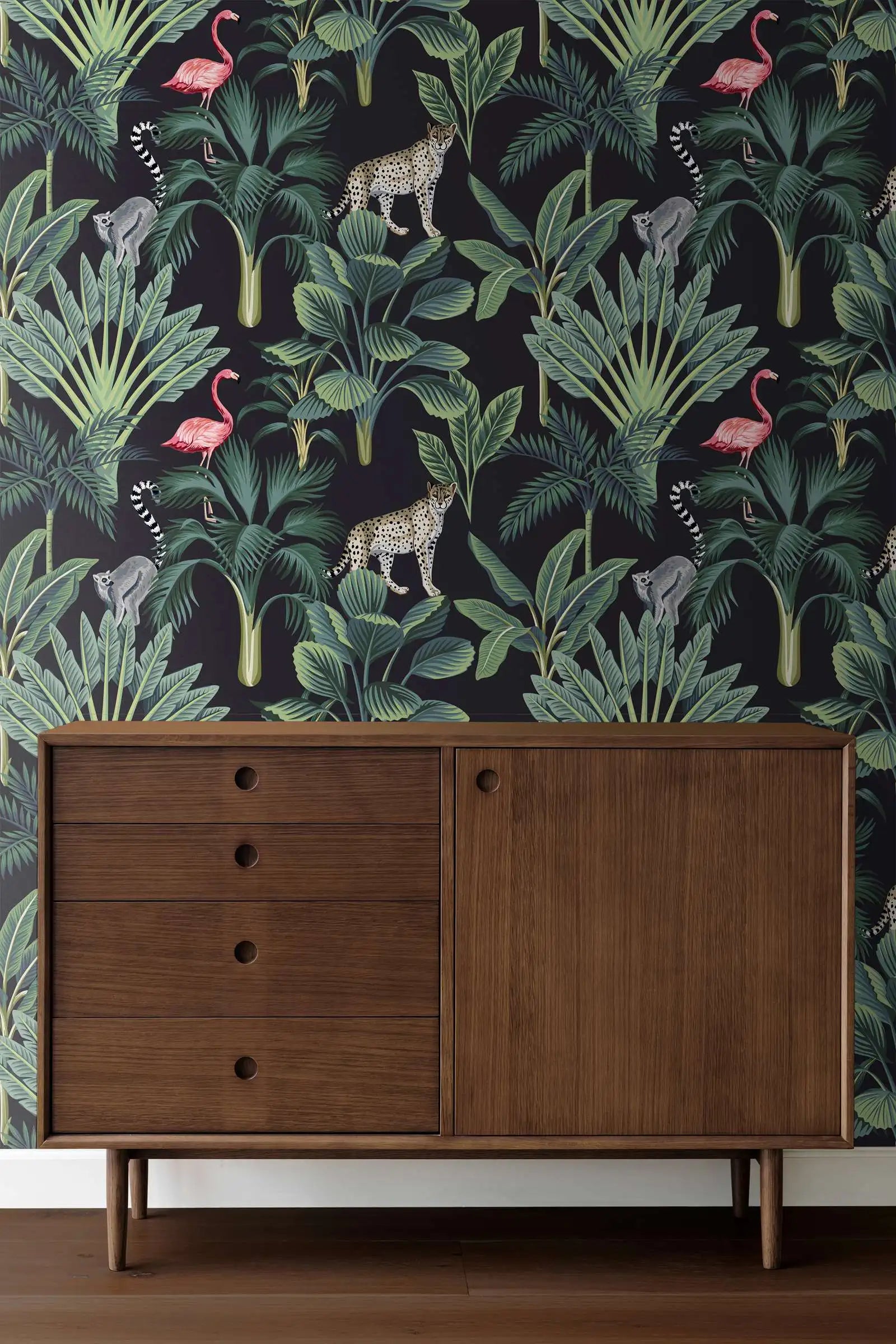 Vintage Tropical Peel & Stick Wallpaper – Flamingos & Palms