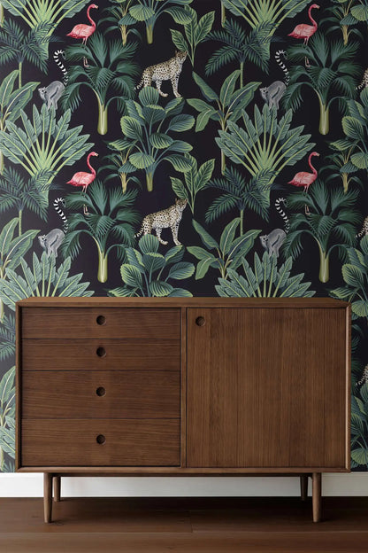 Vintage Tropical Peel & Stick Wallpaper – Flamingos & Palms