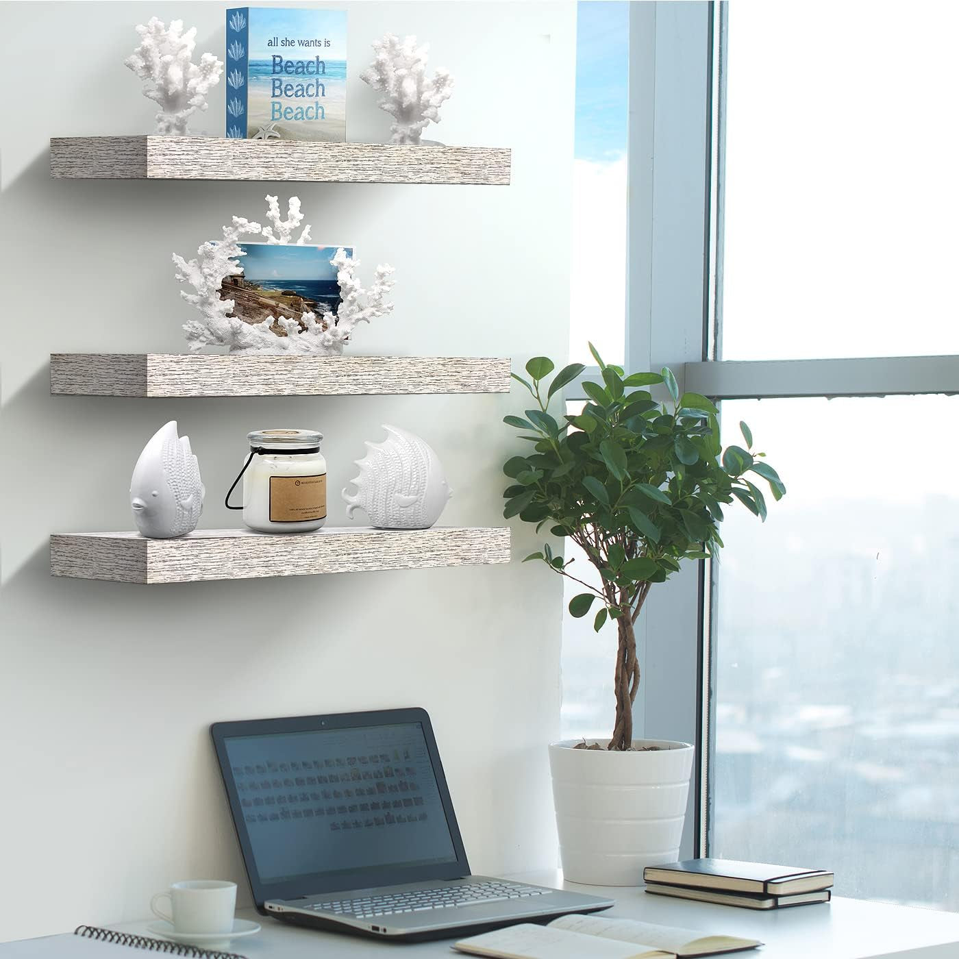 Rustic Floating Shelves for Wall – Set of 3, 16 Inch Wood Shelf for Bathroom, Bedroom, Living Room, Kitchen & Office Decor