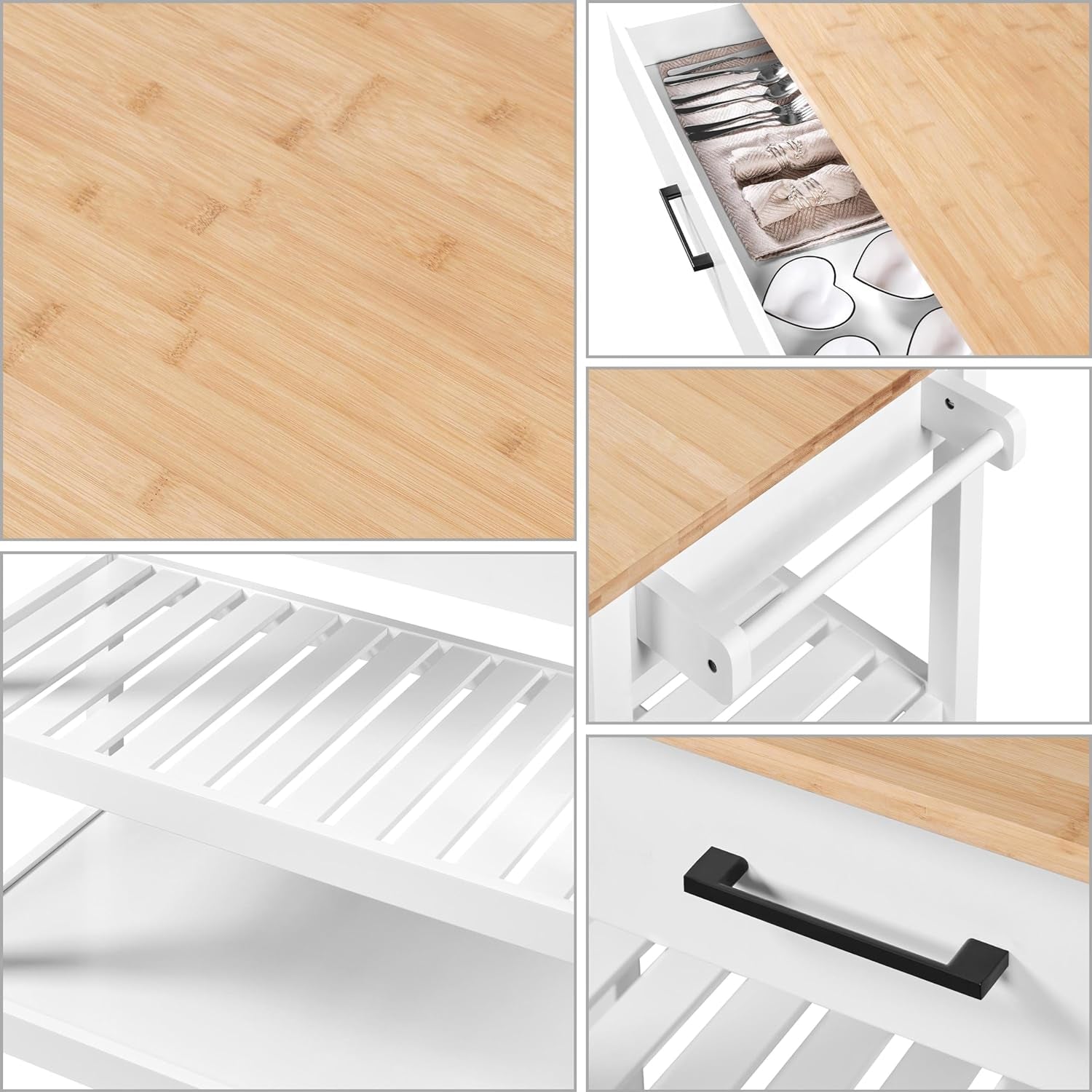 Kitchen Island Cart with 3-Tier Storage and Wheels