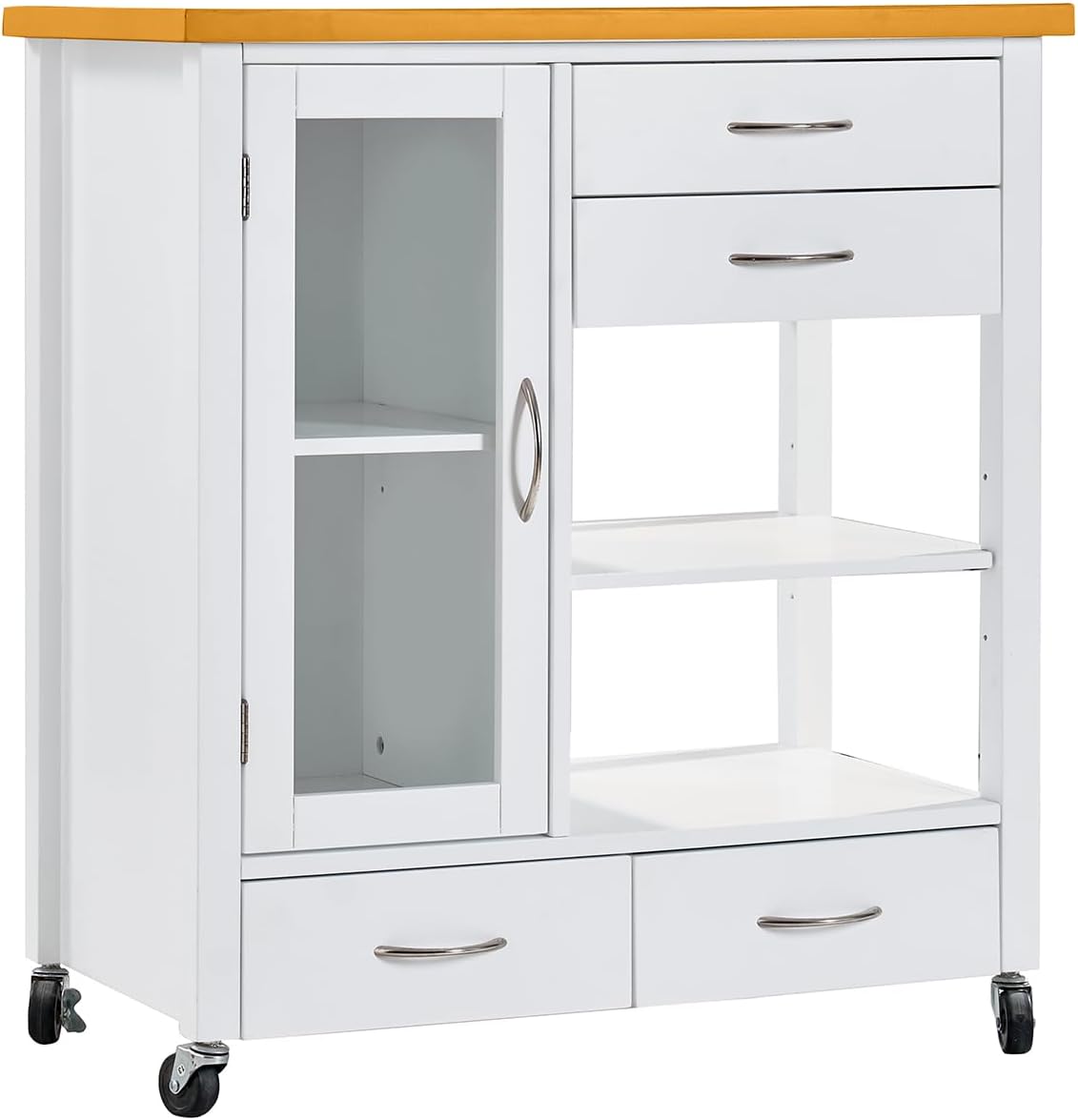 Transform Your Kitchen with the 31" Extendable American White Oak Kitchen Island Cart Featuring Lockable Casters and Ample Storage