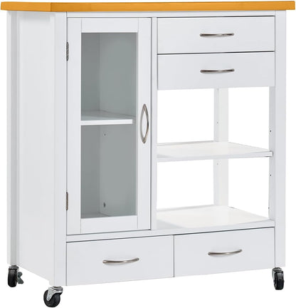 Transform Your Kitchen with the 31" Extendable American White Oak Kitchen Island Cart Featuring Lockable Casters and Ample Storage