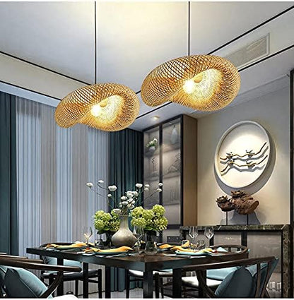 Modern Bamboo Pendant Light for Kitchen Island - 1-Light Hanging Fixture in Beige (23.5 Inches)