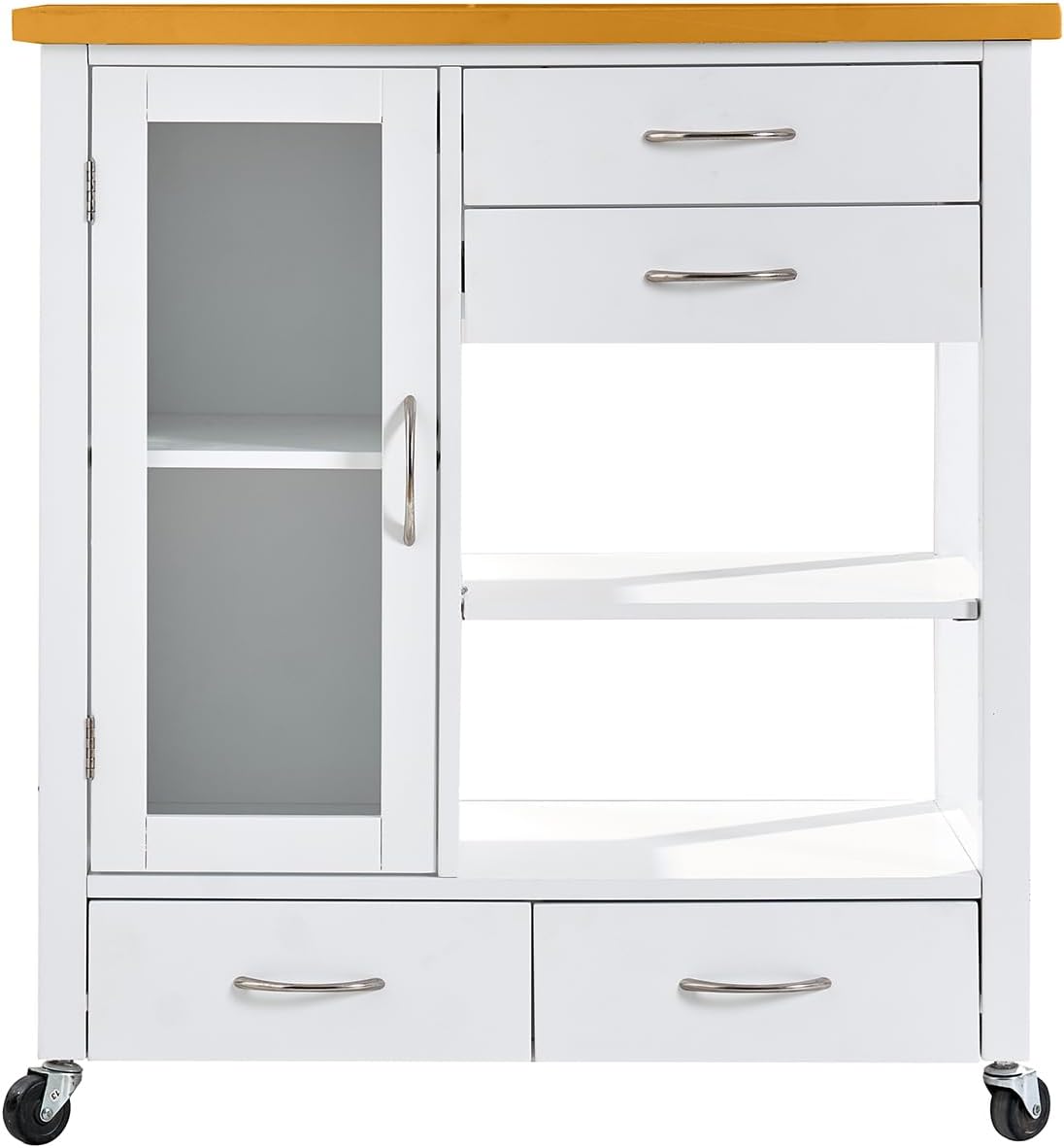 Transform Your Kitchen with the 31" Extendable American White Oak Kitchen Island Cart Featuring Lockable Casters and Ample Storage