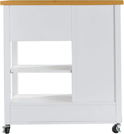 Transform Your Kitchen with the 31" Extendable American White Oak Kitchen Island Cart Featuring Lockable Casters and Ample Storage