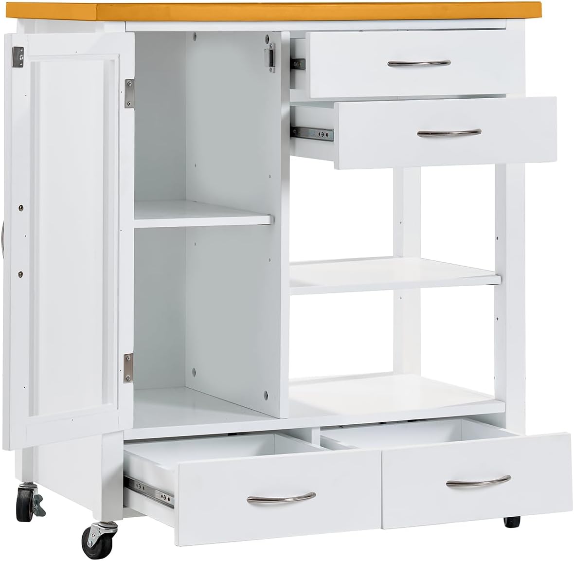 Transform Your Kitchen with the 31" Extendable American White Oak Kitchen Island Cart Featuring Lockable Casters and Ample Storage