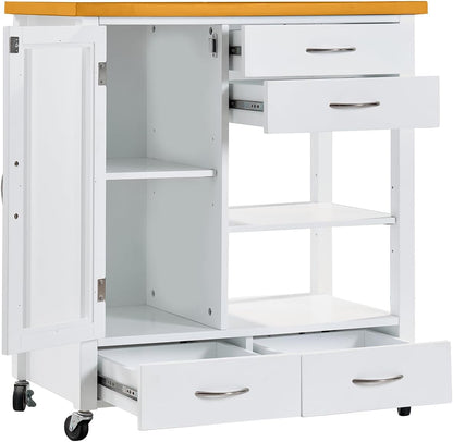 Transform Your Kitchen with the 31" Extendable American White Oak Kitchen Island Cart Featuring Lockable Casters and Ample Storage