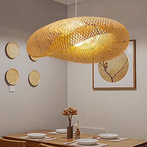 Modern Bamboo Pendant Light for Kitchen Island - 1-Light Hanging Fixture in Beige (23.5 Inches)
