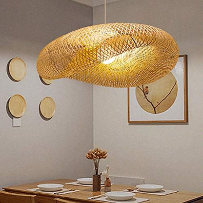 Modern Bamboo Pendant Light for Kitchen Island - 1-Light Hanging Fixture in Beige (23.5 Inches)