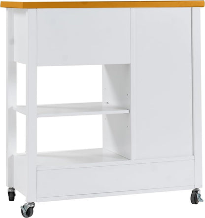 Transform Your Kitchen with the 31" Extendable American White Oak Kitchen Island Cart Featuring Lockable Casters and Ample Storage
