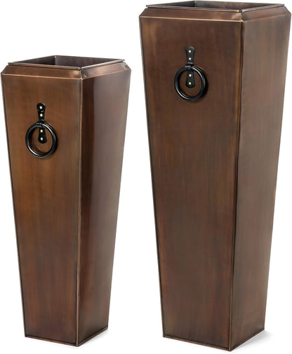Tall Planter Antique Copper Patio Deck Indoor Outdoor Garden Flower Planter