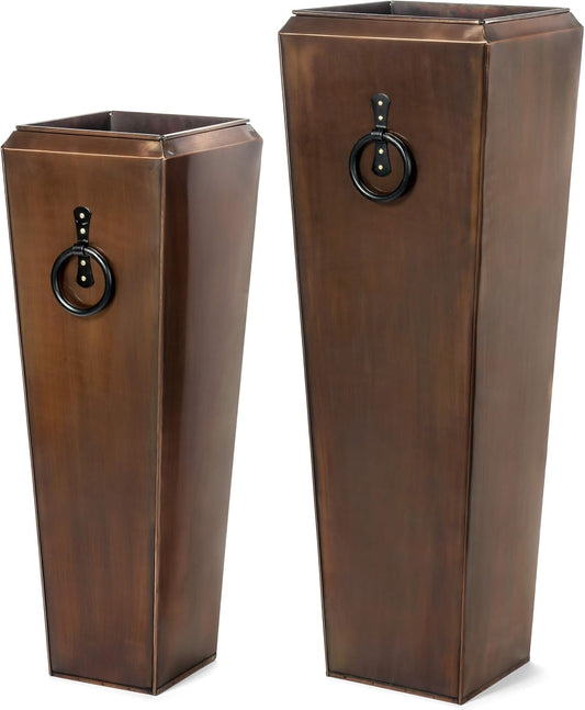 Tall Planter Antique Copper Patio Deck Indoor Outdoor Garden Flower Planter