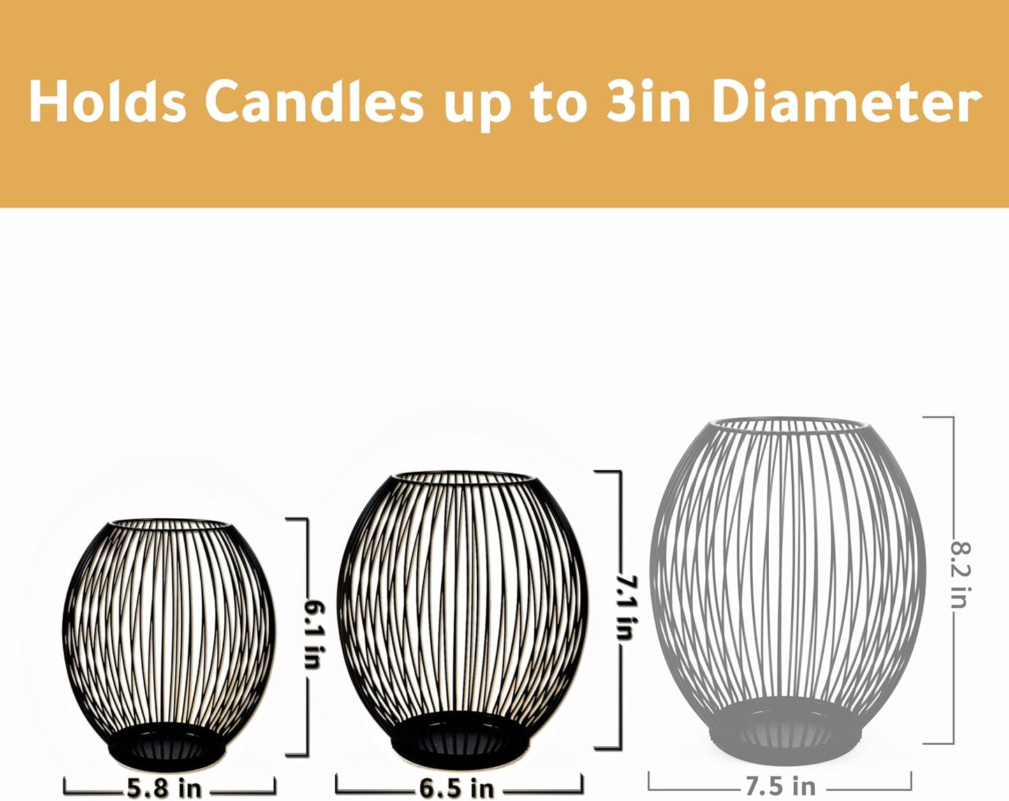 Outdoor Decorative Candle Holder Set - Black Wire Hurricane Holders for Pillar Candles - Elegant Centerpiece Accents