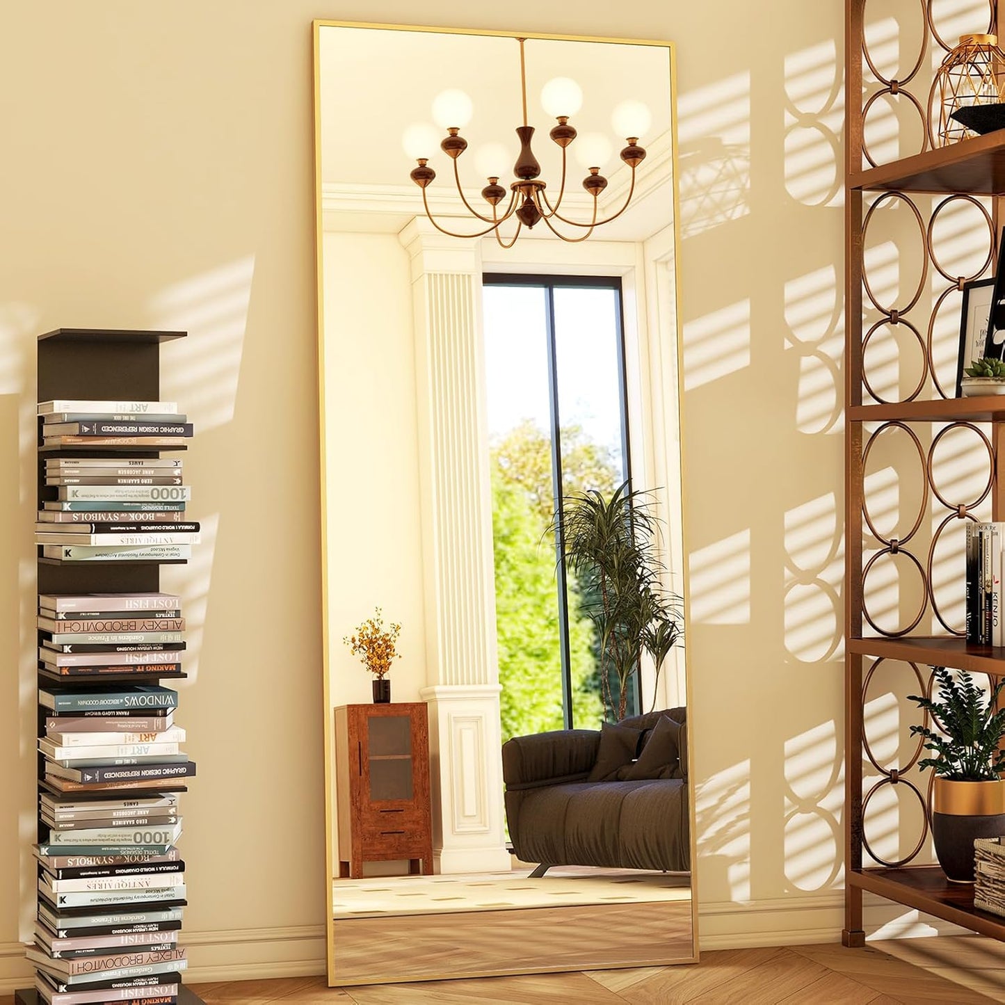 64"x21" Full-Length Freestanding or Leaning Rectangle Floor Mirror with Thin Aluminum Alloy Frame for Bedroom and Living Room, Gold Finish