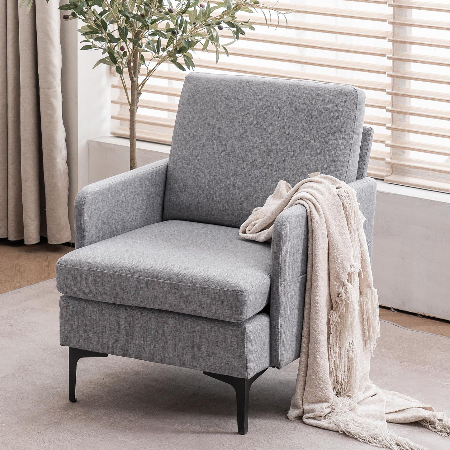 Cozy Linen Armchair with Handy Side Bag
