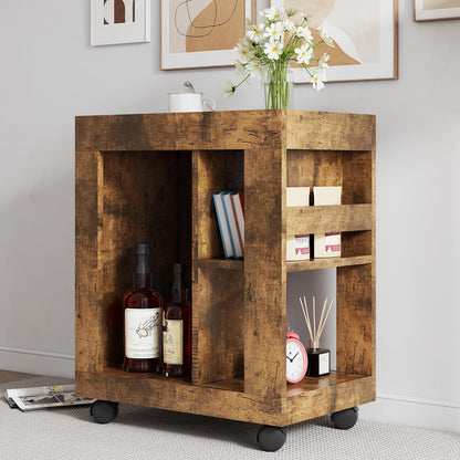 Stylish 24-Inch Extendable Kitchen Island with Convenient Sliding Handle and Ample Storage - Mobile Black Brown Kitchen Cart on Smooth Casters
