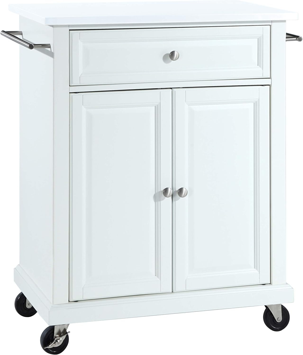 Compact Rolling Cart with Stainless Steel Top, Shelves, and Towel Rack, Black