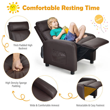 Kids Leather Recliner Chair with Footrest & Side Pocket – Brown