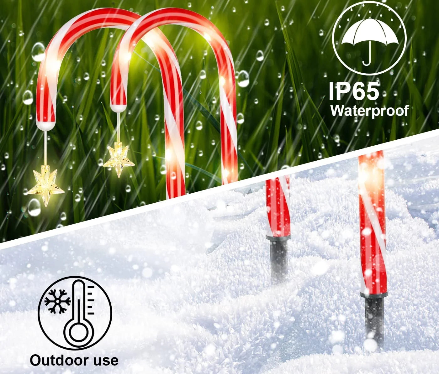 Solar-Powered Candy Cane Stake Lights - Set of 4 Outdoor Christmas Decorations for Pathway and Garden Holiday Decor
