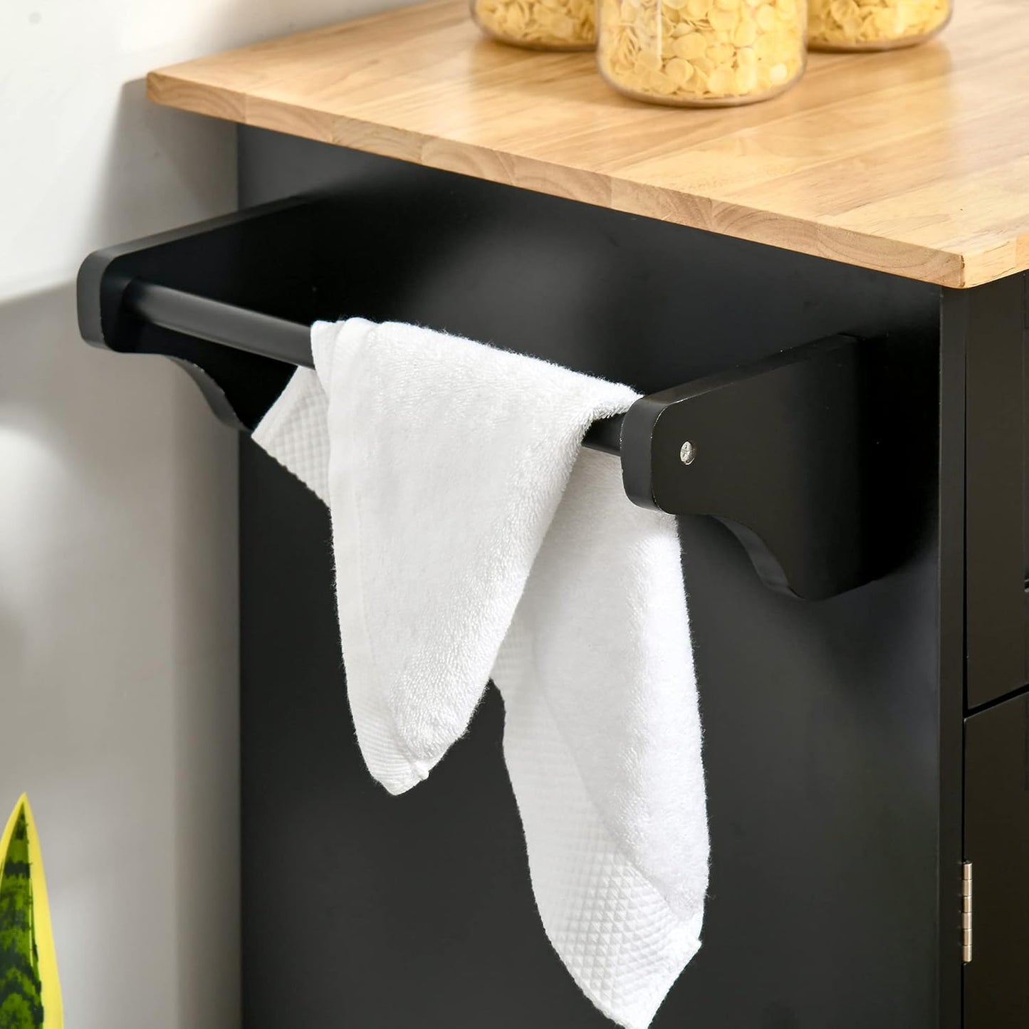  Rolling Kitchen Island Cart with Storage and Rubberwood Top