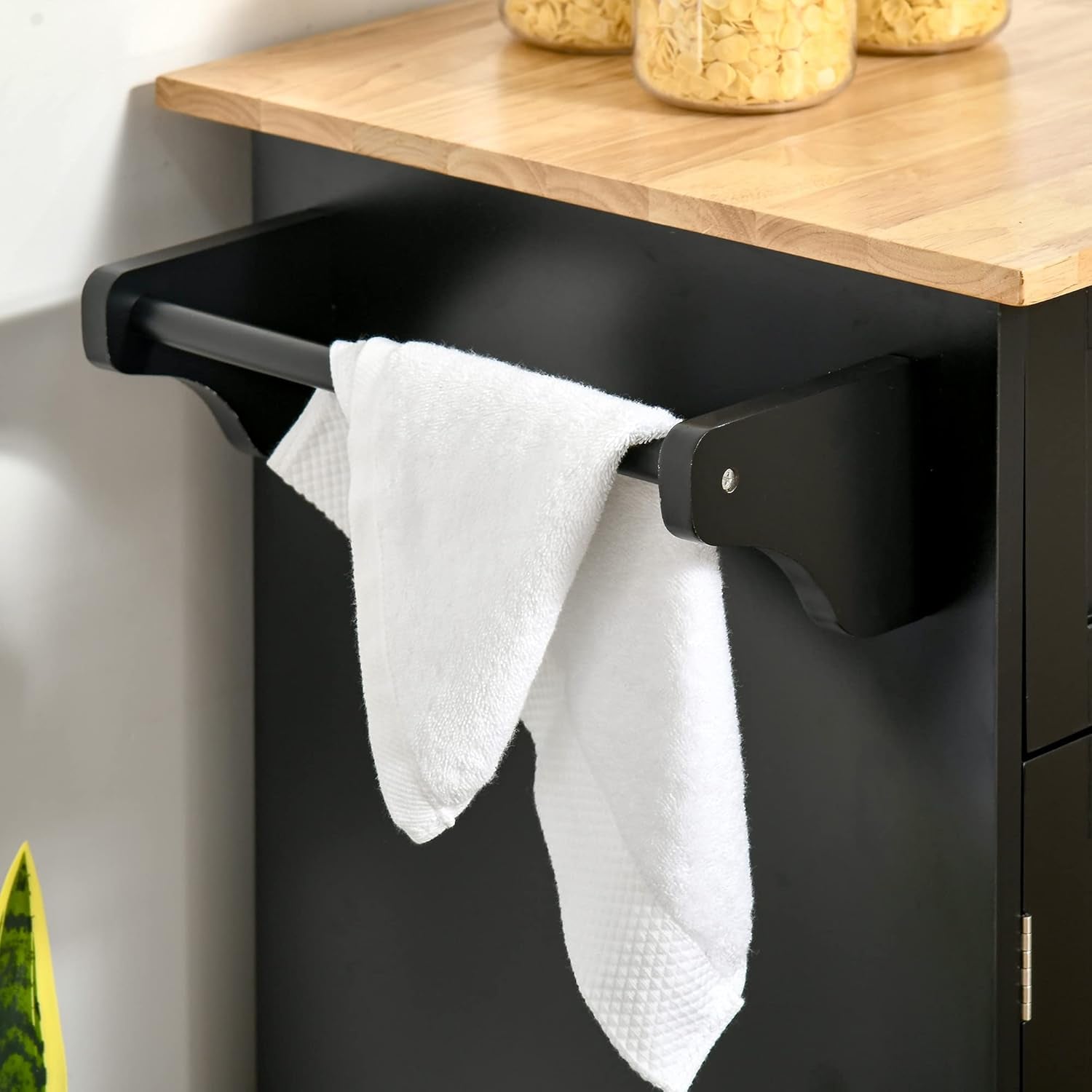  Rolling Kitchen Island Cart with Storage and Rubberwood Top