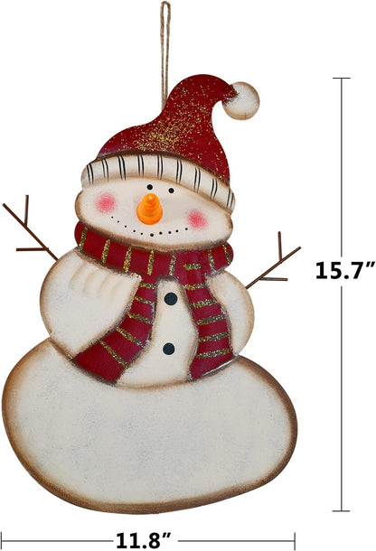Metal Snowman Christmas Sign with Lights - Decorative Hanging Plaque and Yard Sign for Holiday Decor