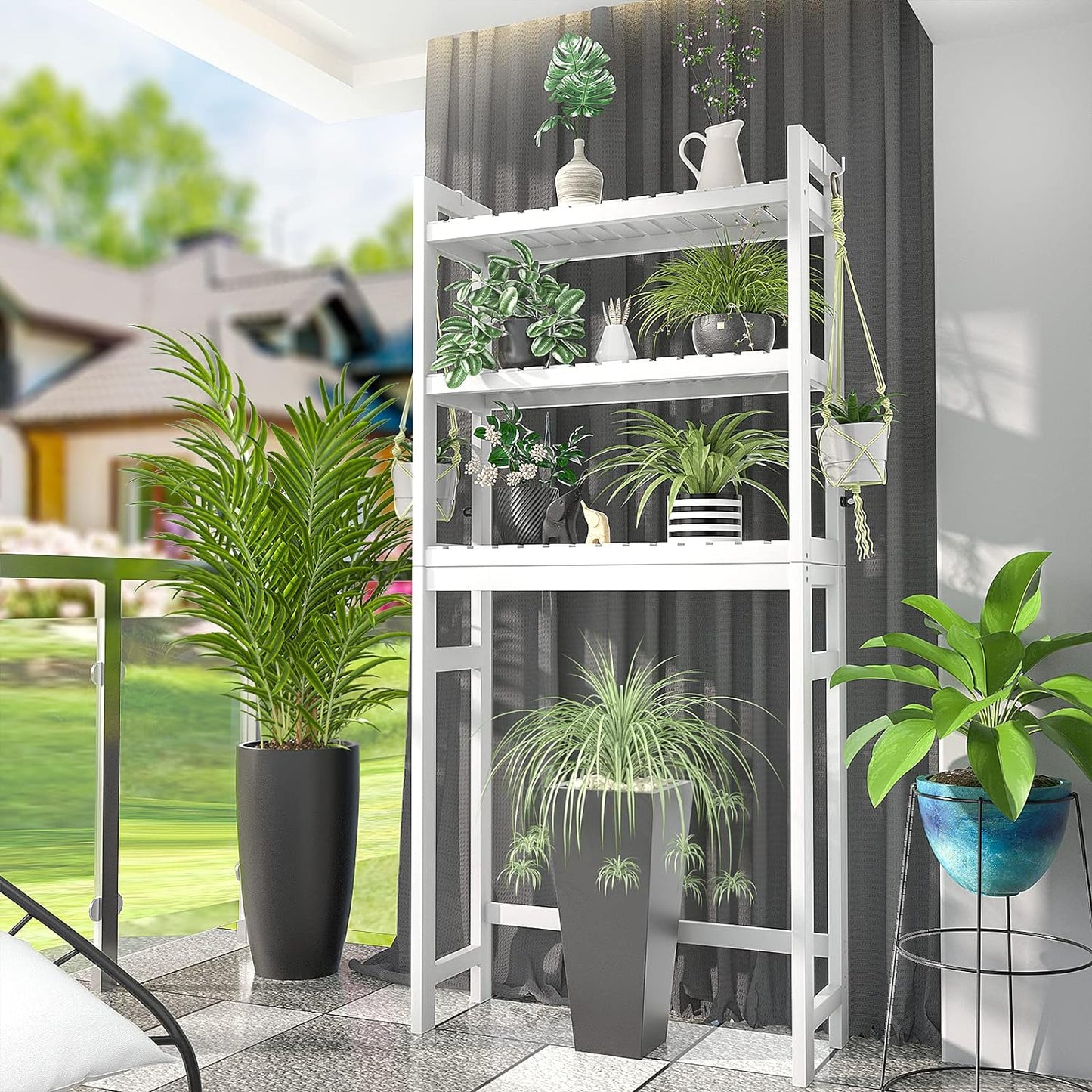 Bamboo 3-Tier Over-Toilet Organizer with Hooks – Freestanding Bathroom & Laundry Storage, White