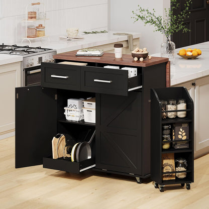 Stylish and Functional Portable White Kitchen Island with Trash Can Storage, Wheels, and Versatile Drawers for Small Spaces