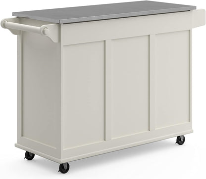 Dolly Madison 54-Inch Rolling Mobile Kitchen Island with Storage and Towel Rack in Off White