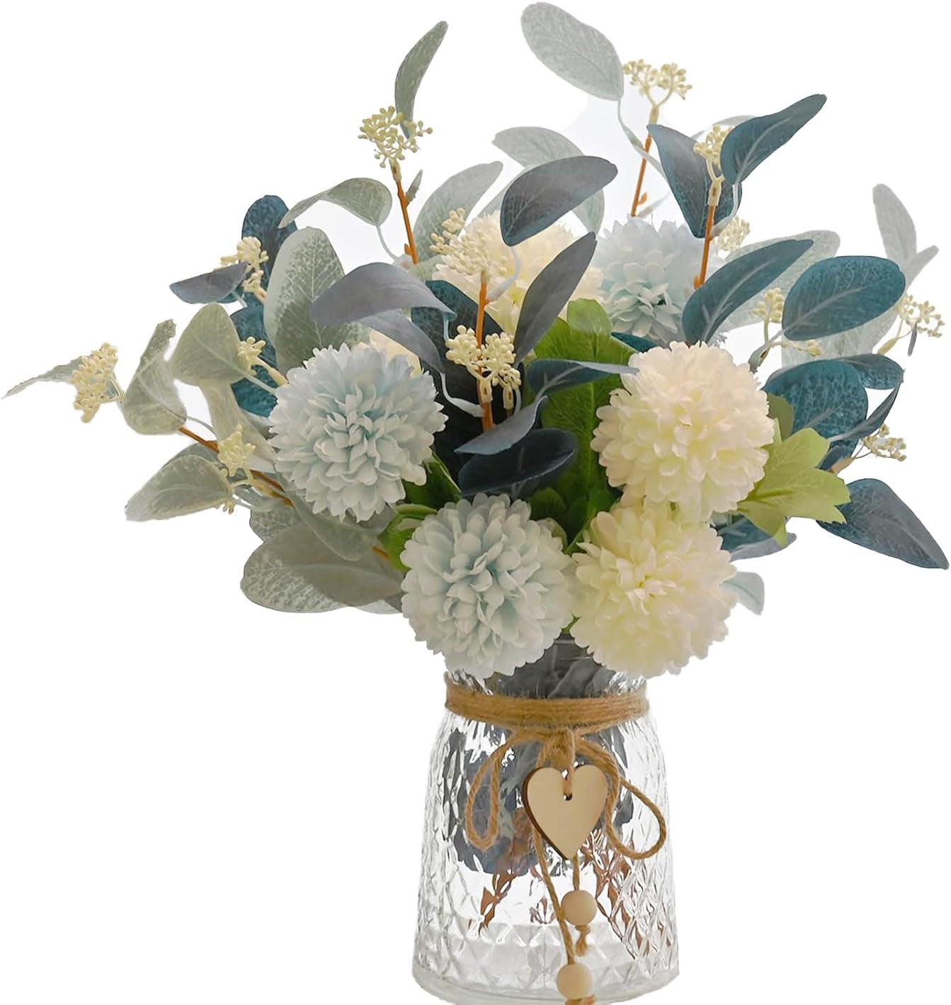 Artificial Hydrangea Flower Arrangements in Vase for Home, Garden, Party, and Wedding Centerpieces