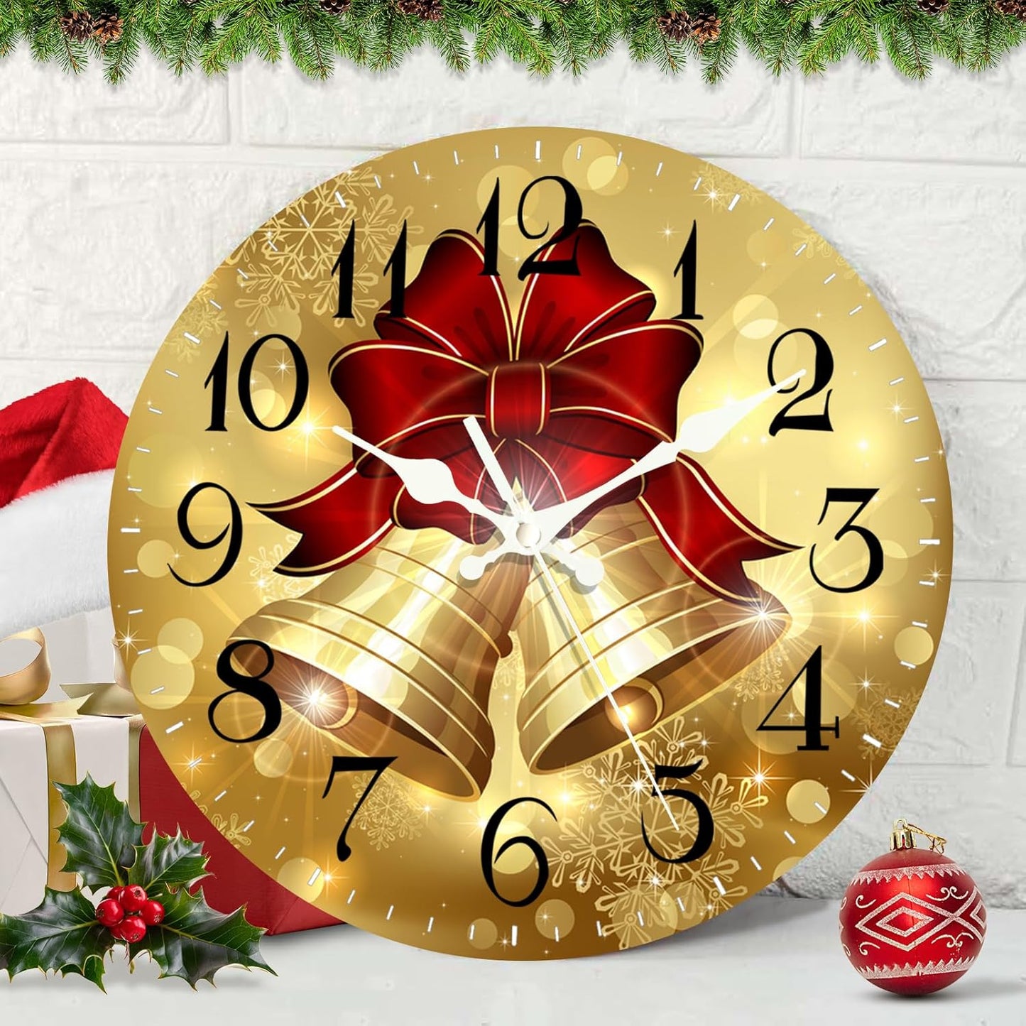 Silent Non-Ticking Christmas Wall Clock, 12-Inch
