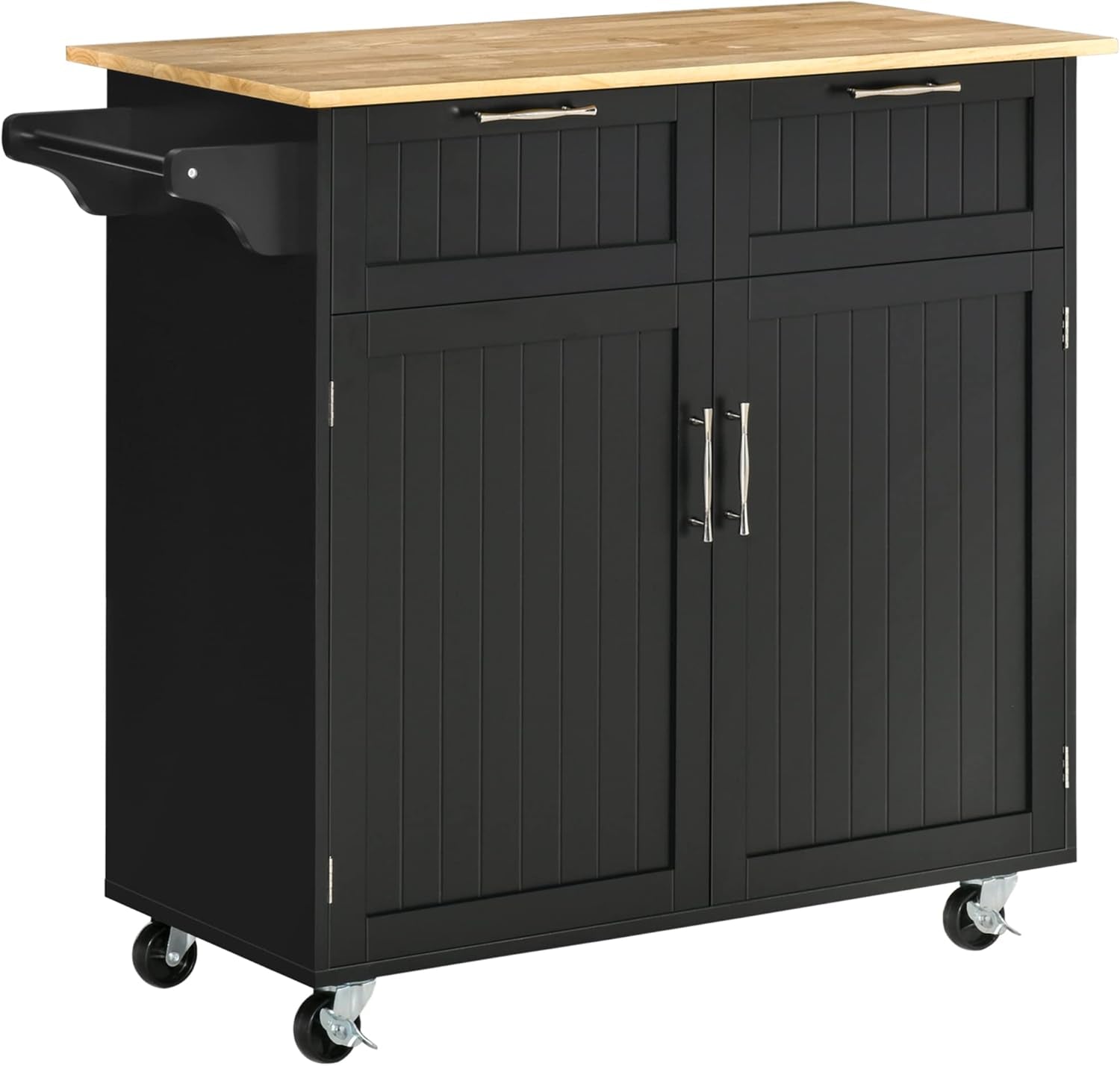  Rolling Kitchen Island Cart with Storage and Rubberwood Top