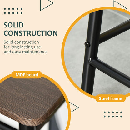 3-Piece Counter Height Bar Table Set with Two Stools and Storage Shelf, Metal Frame Footrest, Black and Brown