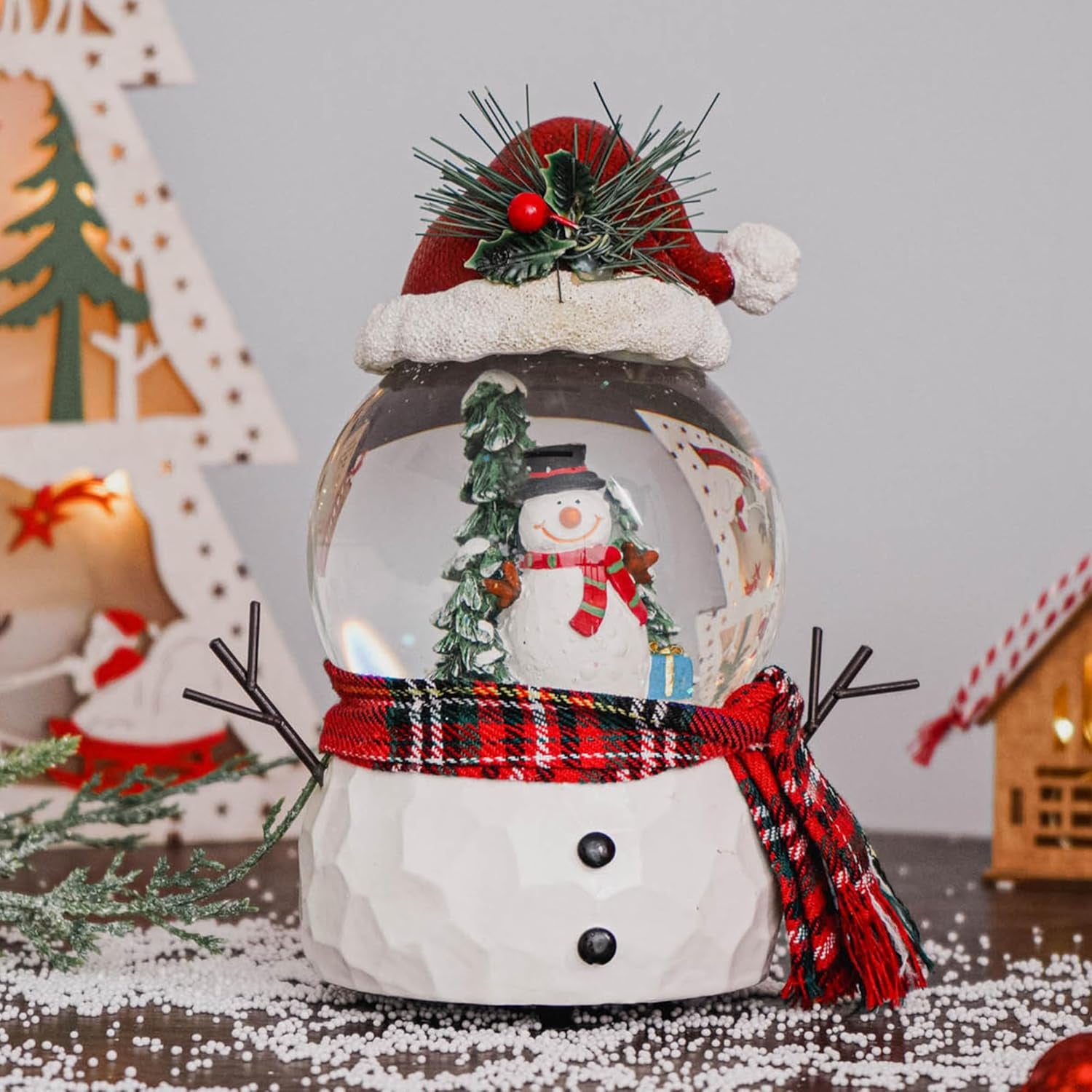 Musical Snow Globe with Glitter Snowman Ornament - Featuring "We Wish You a Merry Christmas