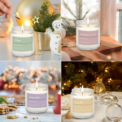Aromatherapy Scented Candle Gift Set - 6-Pack with 300-Hour Burn Time, Featuring Lavender, Jasmine, Vanilla, Sage, Sandalwood, Rose, and Eucalyptus Mint - Perfect for Gifting to Women