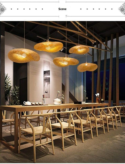 Modern Bamboo Pendant Light for Kitchen Island - 1-Light Hanging Fixture in Beige (23.5 Inches)