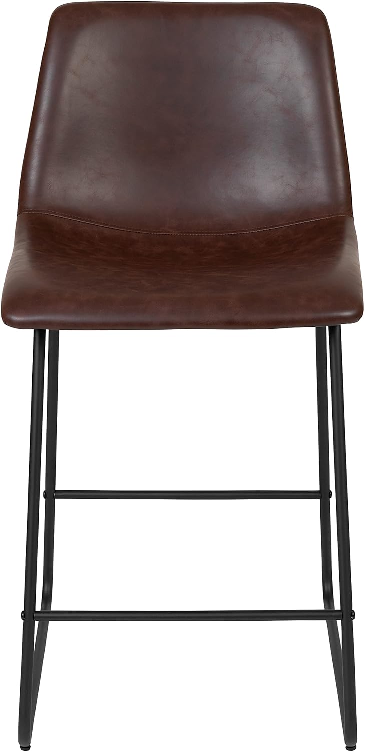 Set of 2 24-Inch Dark Brown Leathersoft Kitchen Counter Height Stools