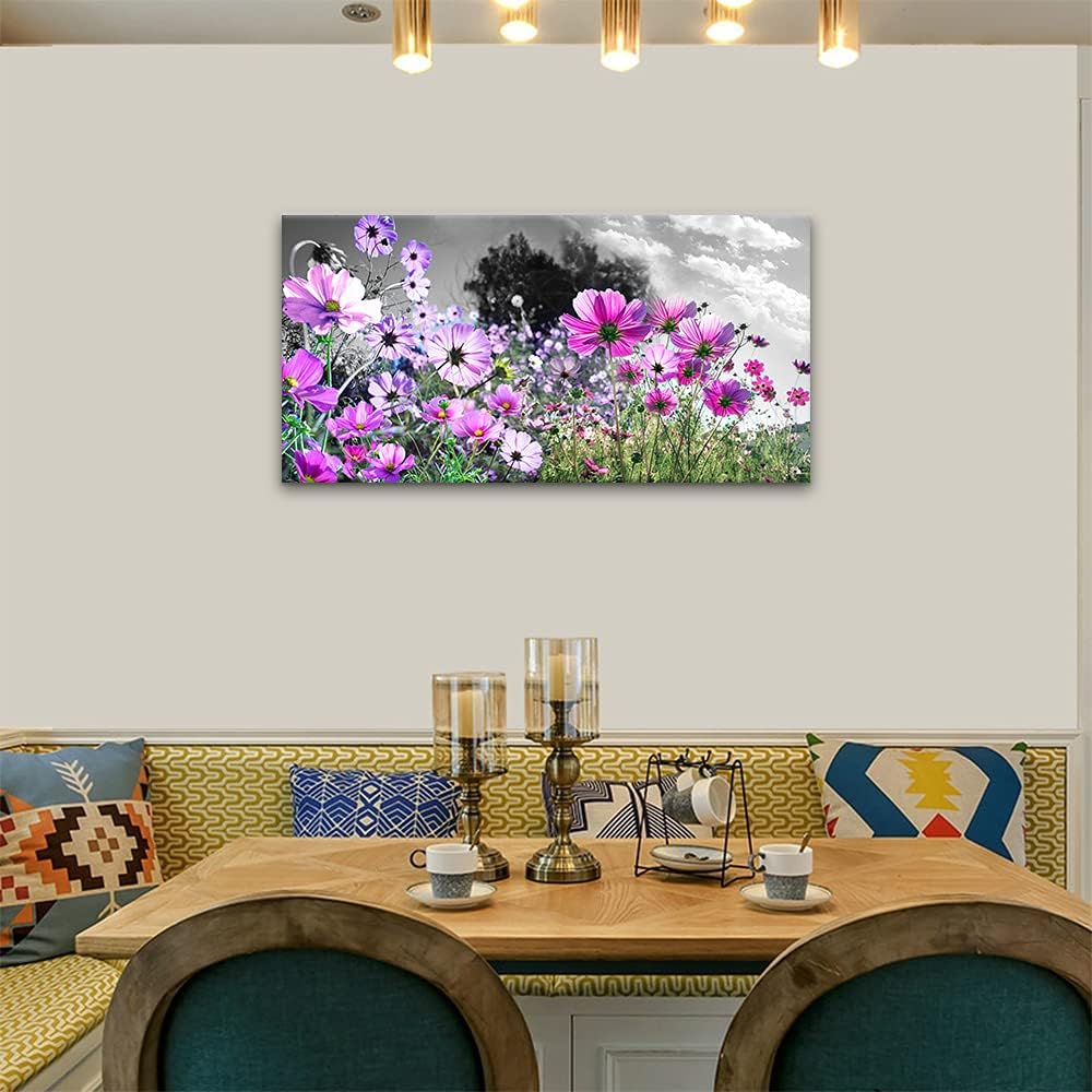 Floral Canvas Wall Art - Elegant Purple Wall Decor for Bedroom, Living Room, Bathroom, and Office