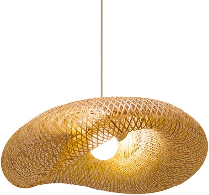 Modern Bamboo Pendant Light for Kitchen Island - 1-Light Hanging Fixture in Beige (23.5 Inches)