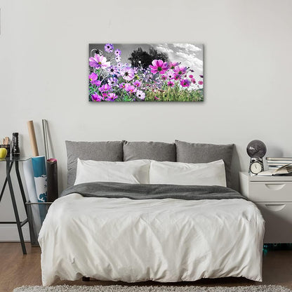 Floral Canvas Wall Art - Elegant Purple Wall Decor for Bedroom, Living Room, Bathroom, and Office
