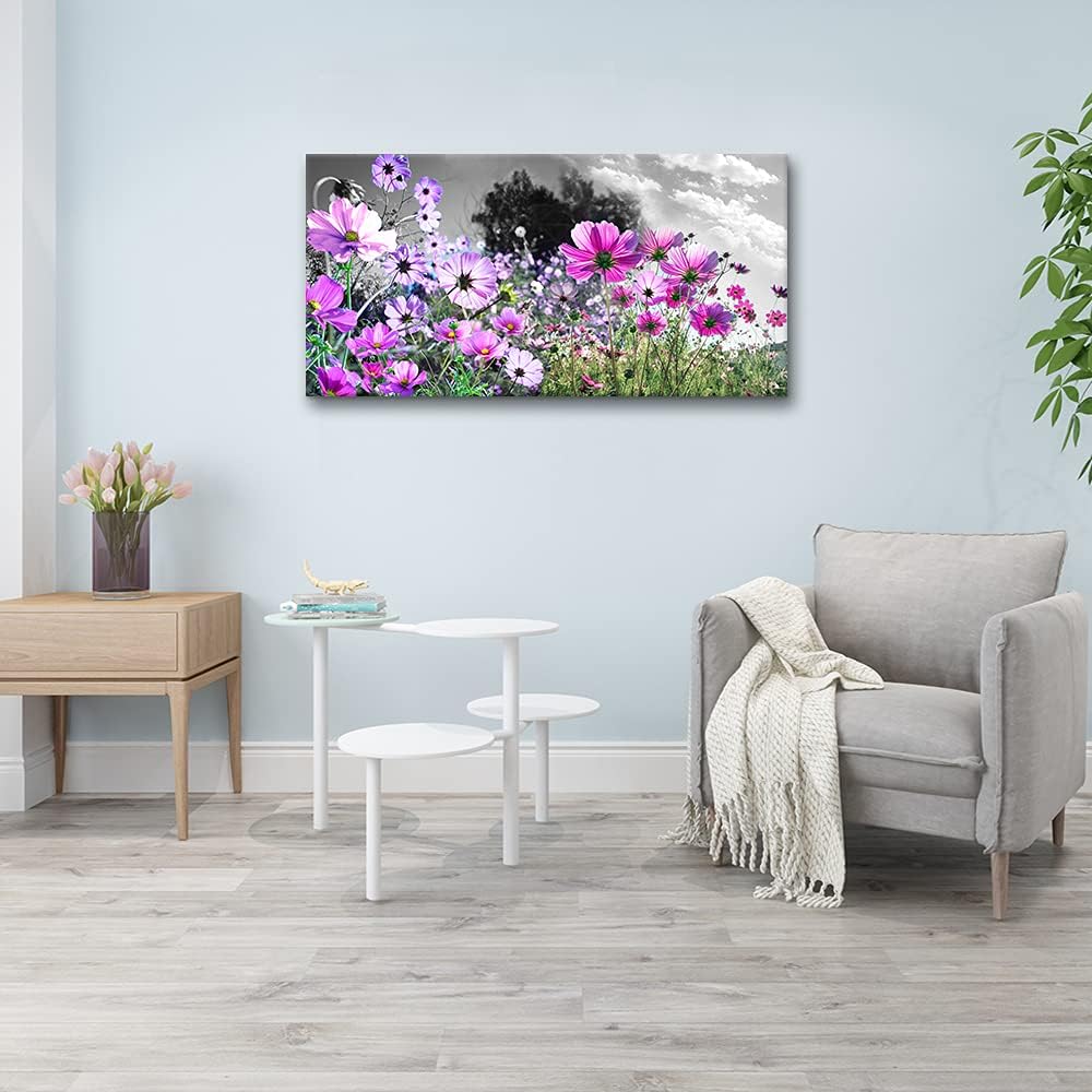 Floral Canvas Wall Art - Elegant Purple Wall Decor for Bedroom, Living Room, Bathroom, and Office