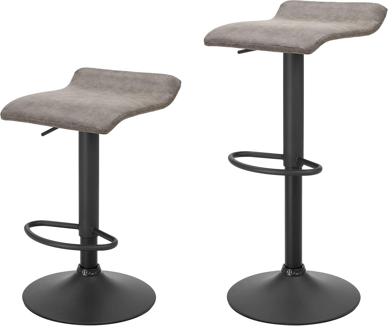 Set of 2 Adjustable Swivel Bar Stools for Kitchen Counter Height, Retro Grey Finish