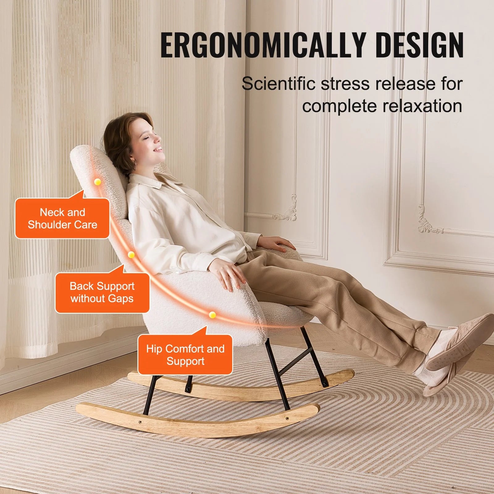 VEVOR Nursery Rocking Chair – Plush Upholstered Glider in Ivory White