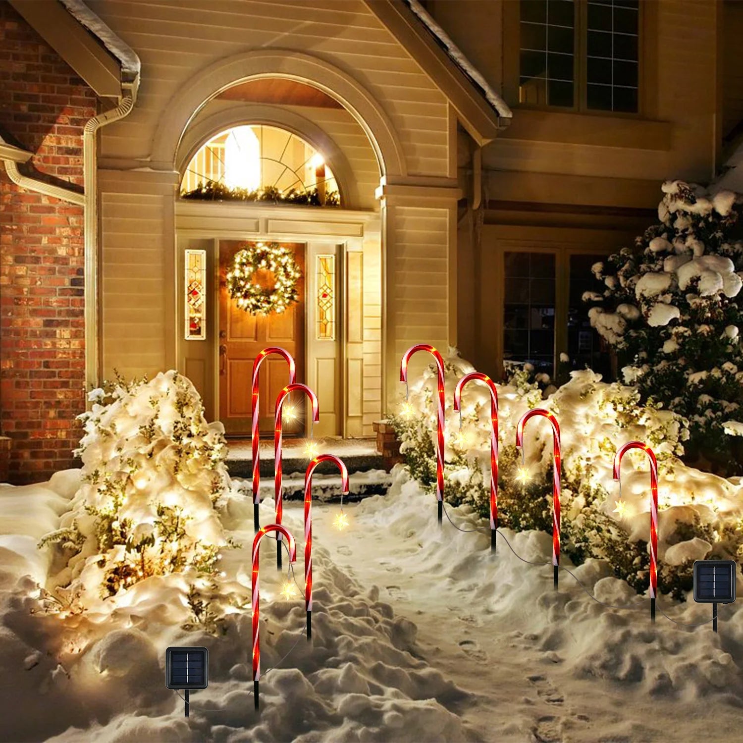 Solar-Powered Candy Cane Stake Lights - Set of 4 Outdoor Christmas Decorations for Pathway and Garden Holiday Decor