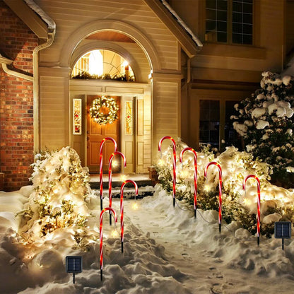 Solar-Powered Candy Cane Stake Lights - Set of 4 Outdoor Christmas Decorations for Pathway and Garden Holiday Decor